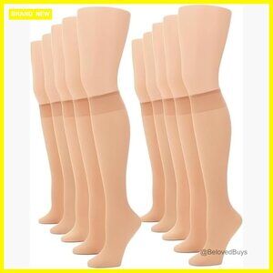 12 Pairs Women's Sheer Knee High Nylon Stockings Reinforced Toe